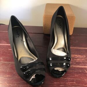 Coach Black Open Toe 3" Heels Black Patent Straps Size 10